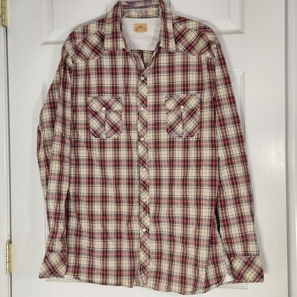 Trevero Men's Western Pearl Snap Long Sleeve Plaid Shirt XL Classic Plaid Colors - Picture 1 of 6